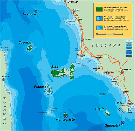 Mappa Parco Nazionale Arcipelago Toscano (via www.tuscanywalkingfestival.it)